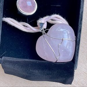 Rose Quartz Heart Necklace & Ring sterling silver